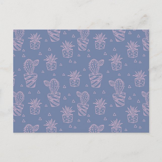 Pink & Purple Cartoon Cactus Pattern Postcard (Front)