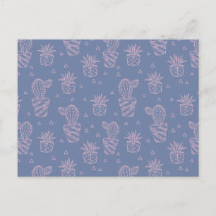 Pink & Purple Cartoon Cactus Pattern Postcard