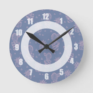 Pink & Purple Cartoon Cactus Pattern Round Clock