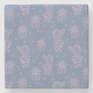 Pink & Purple Cartoon Cactus Pattern Stone Coaster
