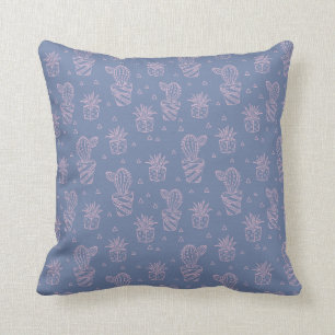 Pink & Purple Cartoon Cactus Pattern Throw Pillow