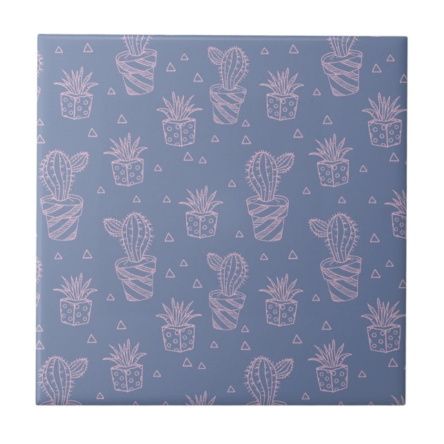 Pink & Purple Cartoon Cactus Pattern Tile (Front)