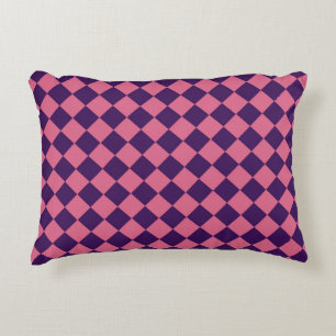 Pink Purple Chequered Diamond Pattern Accent Pillow