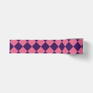 Pink Purple Chequered Diamond Pattern Grosgrain Ribbon