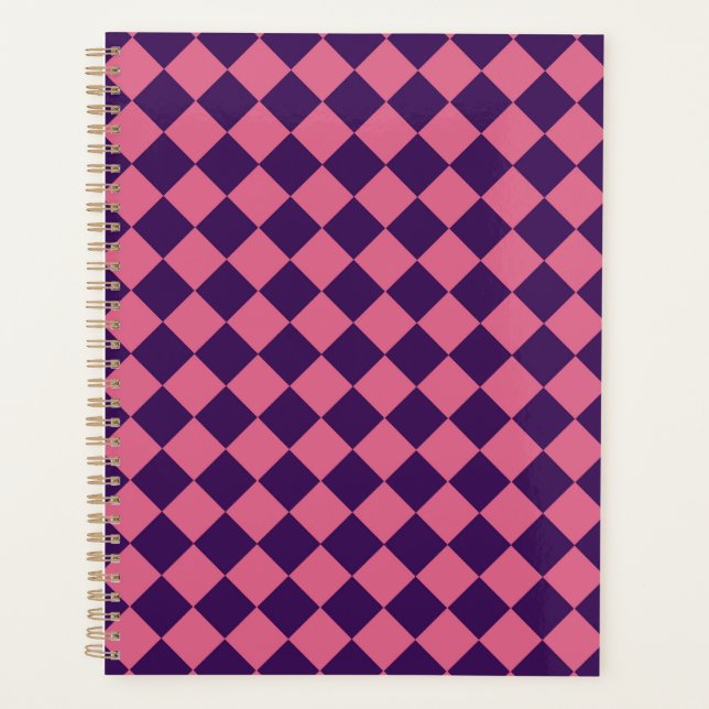 Pink Purple Chequered Diamond Pattern  Planner (Front)