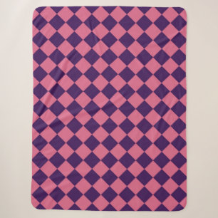 Pink Purple Chequered Diamond Pattern Sherpa Blanket