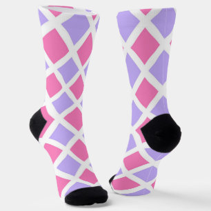 Pink Purple Chequered Diamond Pattern Socks