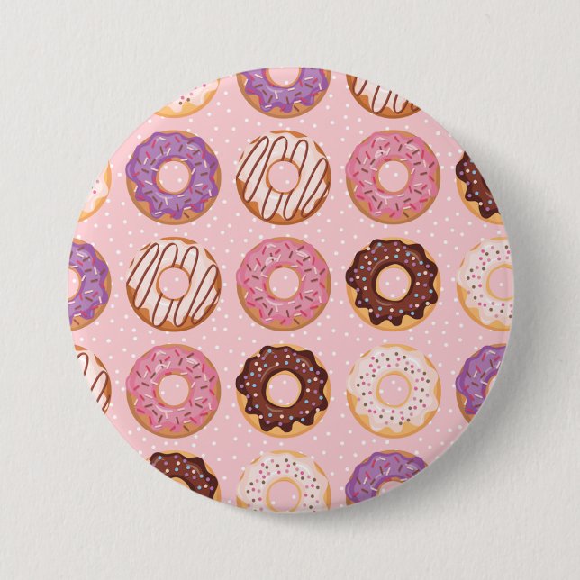 Pink, Purple, Chocolate Iced Doughnuts Bakery Trea 3 Inch Round Button (Front)