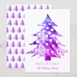 Pink Purple Christmas Tree Modern Elegant Invitation