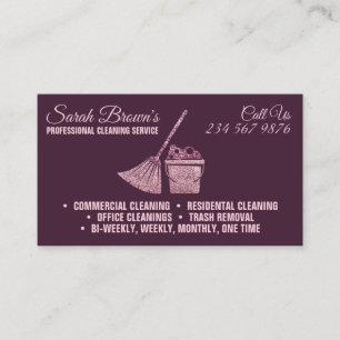 Pink Purple Cleaning Service Maid Janitorial Business Card
