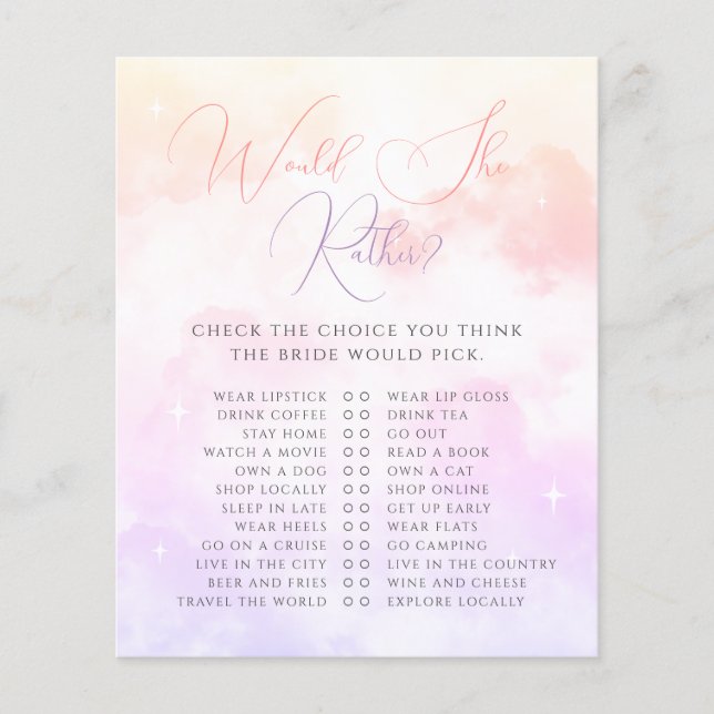 Pink Purple Cloud Nine Would She Rather Game (Front)