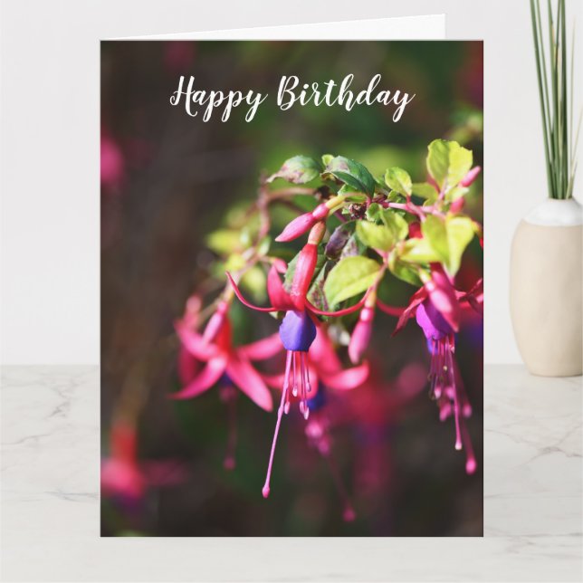 Pink Purple Colorful Fuchsia Flower Birthday Card (Front)