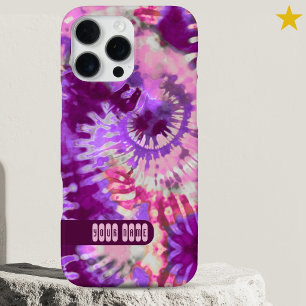 Pink Purple Colourful Tie Dye Custom Name Retro iPhone 16 Pro Max Case