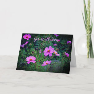 Pink Purple Cosmos Flower Get Well Soon Card