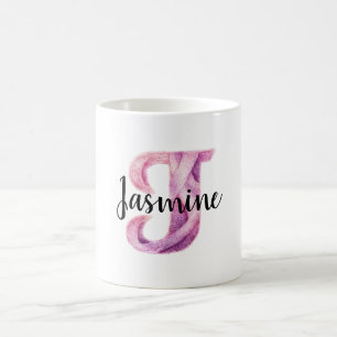 Pink Purple Cozy Letter J Name  Coffee Mug