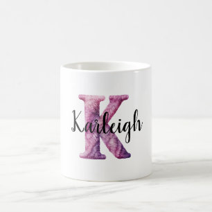 Pink Purple Cozy Letter K Name  Coffee Mug