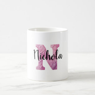 Pink Purple Cozy Letter N Name  Coffee Mug