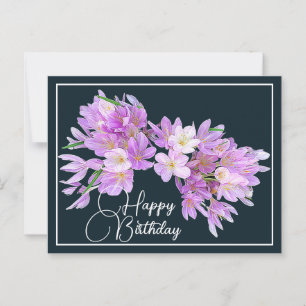 Pink/Purple Crocus Grey Backdrop Happy Birthday Postcard