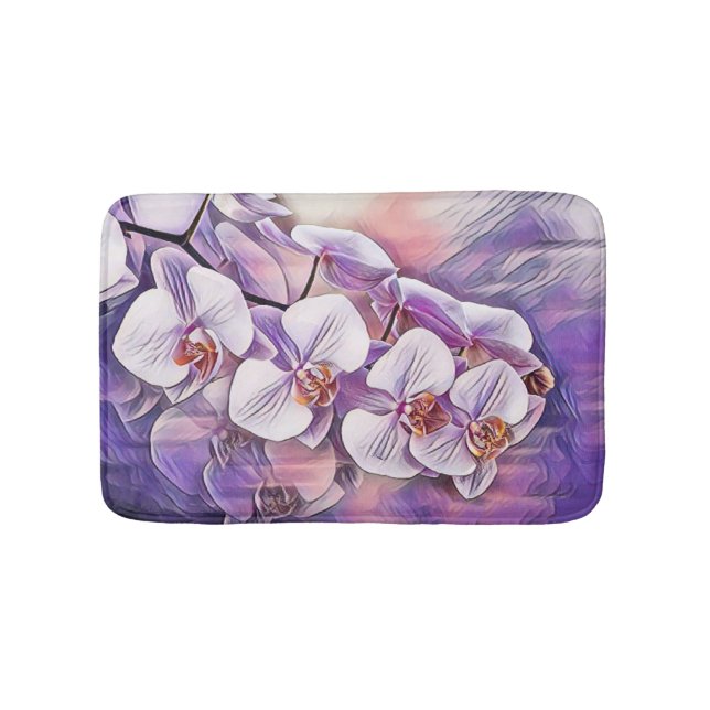 Pink purple cute orchid flower watercolor bath mat (Front)