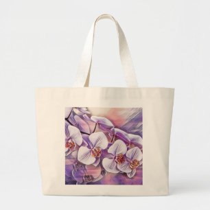 Pink purple cute orchid flowers drawing large tote bag