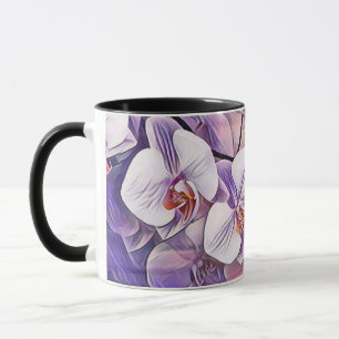 Pink purple cute orchid flowers drawing  mug
