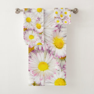Pink Purple Daisy Flower Pattern Bath Towel Set