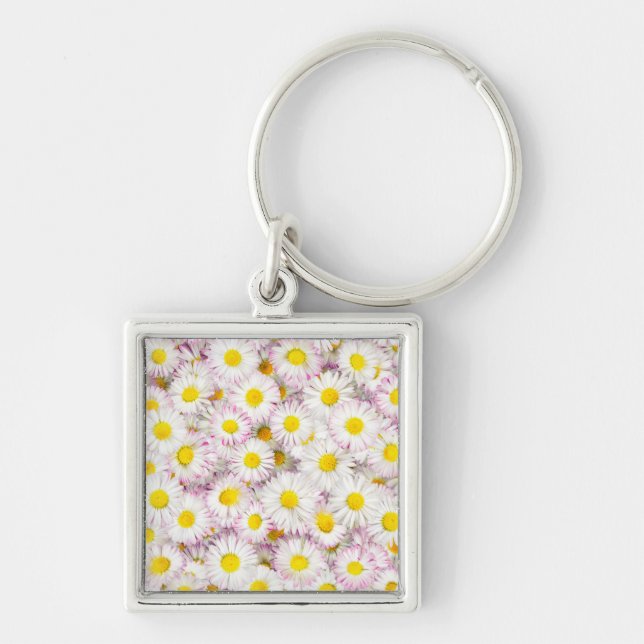 Pink Purple Daisy Flower Pattern Keychain (Front)