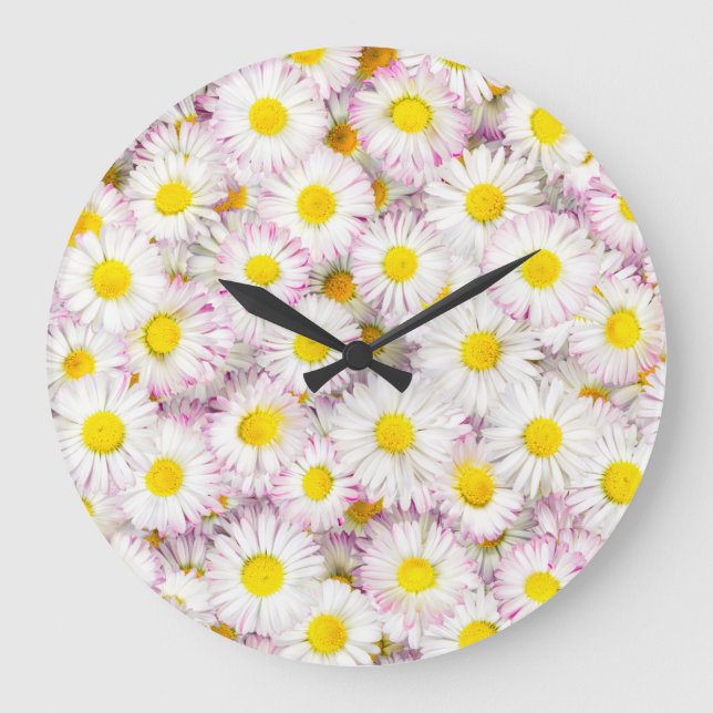 Pink Purple Daisy Flower Pattern Large Clock (Front)