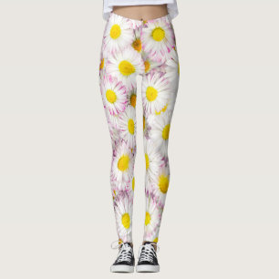 Pink Purple Daisy Flower Pattern Leggings