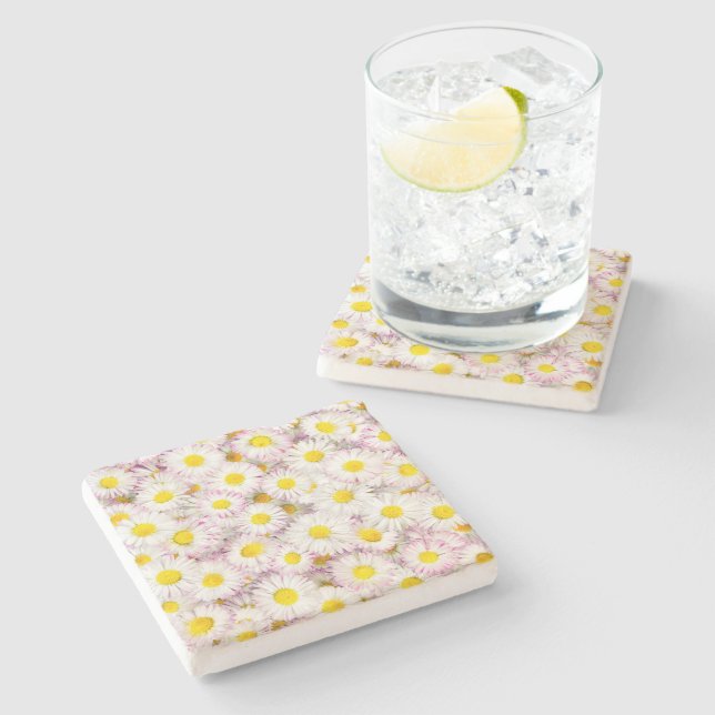 Pink Purple Daisy Flower Pattern Stone Coaster (Side)