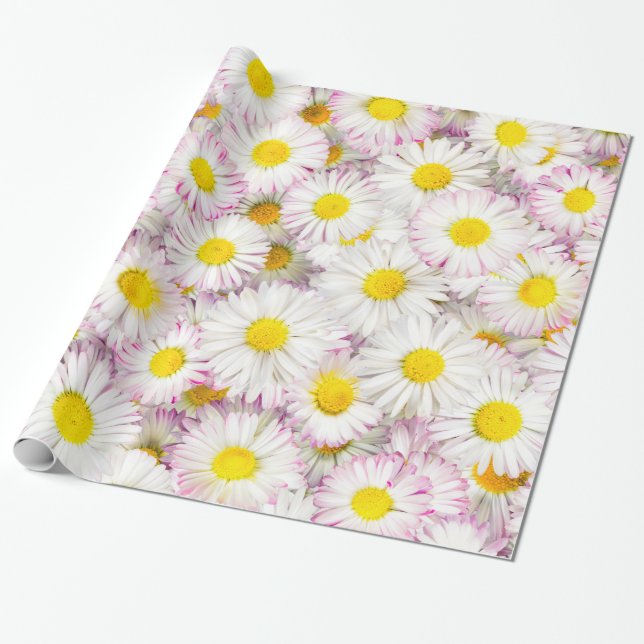 Pink Purple Daisy Flower Pattern Wrapping Paper (Unrolled)