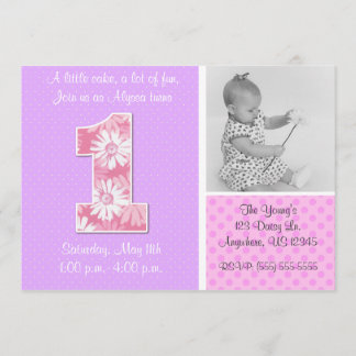 Pink Purple Daisy Girls First Birthday Invitation