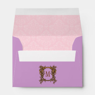 Pink & Purple Damask Crest Monogrammed Envelopes