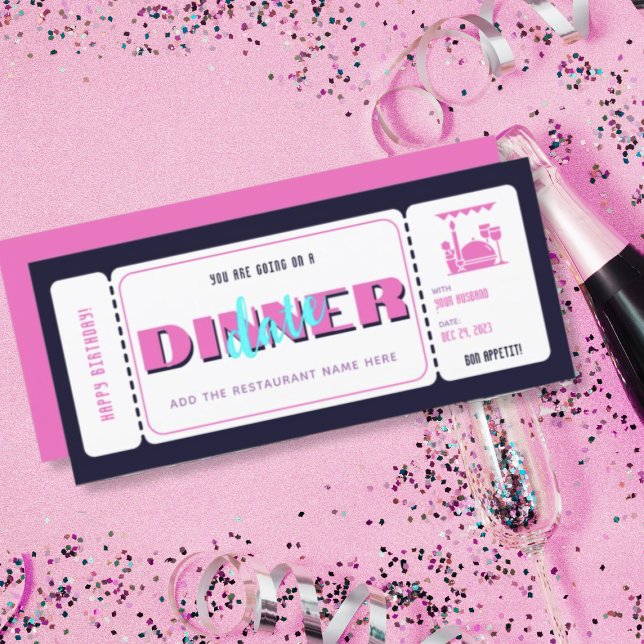 Pink Purple Dinner Date Gift Voucher Ticket (Creator Uploaded)