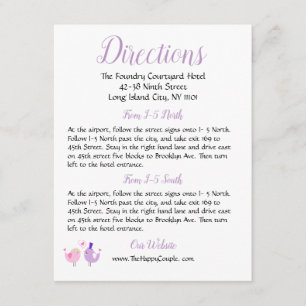 Pink, Purple Directions Lovebird Lavender Wedding Enclosure Card