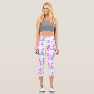 Pink Purple doodle christmas tree stars holiday pa Capri Leggings