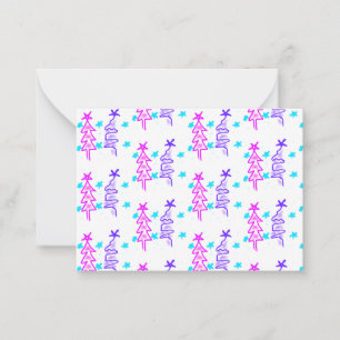 Pink Purple doodle christmas tree stars holiday pa Card