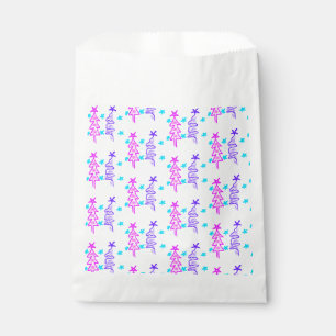 Pink Purple doodle christmas tree stars holiday pa Favour Bag