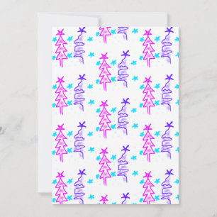 Pink Purple doodle christmas tree stars holiday pa Invitation