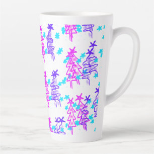 Pink Purple doodle christmas tree stars holiday pa Latte Mug