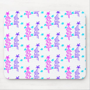 Pink Purple doodle christmas tree stars holiday pa Mouse Pad