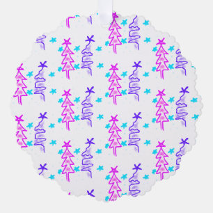 Pink Purple doodle christmas tree stars holiday pa Ornament Card