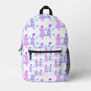 Pink Purple doodle christmas tree stars holiday pa Printed Backpack