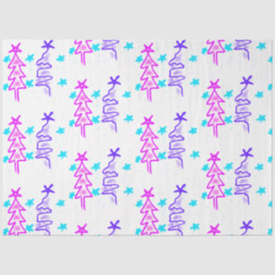 Pink Purple doodle christmas tree stars holiday pa Tissue Paper