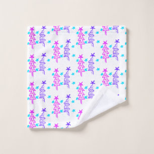 Pink Purple doodle christmas tree stars holiday pa Wash Cloth