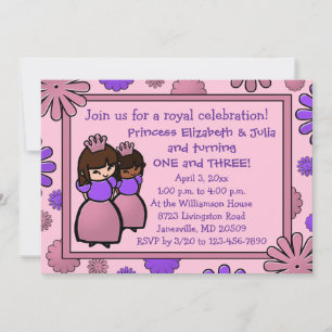 Pink & Purple Double Princess Birthday Invitation