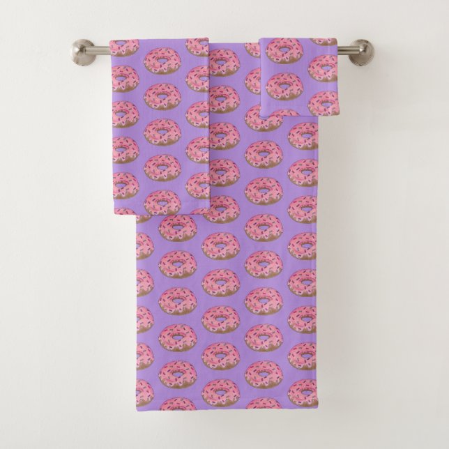 Pink Purple Doughnut Doughnut Sprinkles Junk Food Bath Towel Set (Insitu)