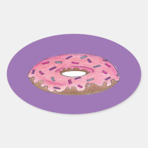 Pink Purple Doughnut Doughnut Sprinkles Junk Food Oval Sticker