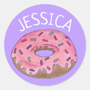 Pink Purple Doughnut Doughnut Sprinkles Personaliz Classic Round Sticker