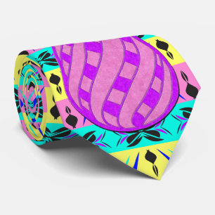 Pink & Purple Easter Egg on Colourful Striped Tie